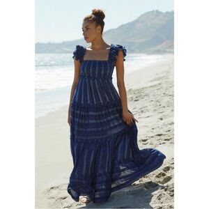 Anthropologie PQ Swim Navy Victoria Sequin Star Metallic Maxi Dress